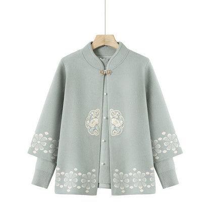 Middle-aged And Elderly Women's Knitting Sweater Cardigan Autumn And Winter Two-piece Set