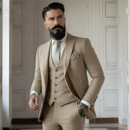Men's Slim Fit Solid Color Business Suit Set
