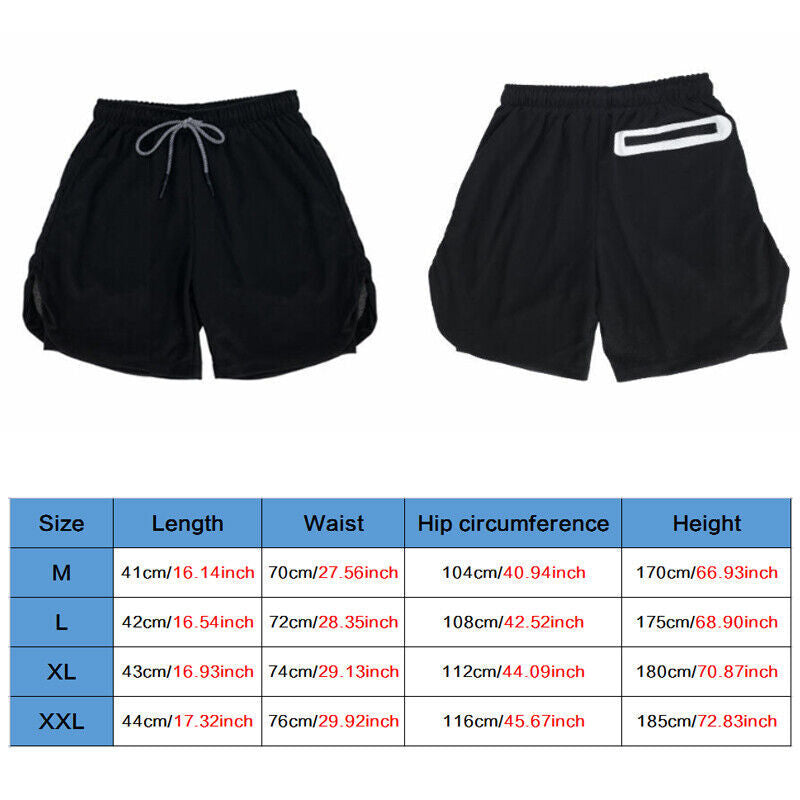 Mens Sports Running Shorts Gym Training Fitness Bottoms Double Layer With Pocket