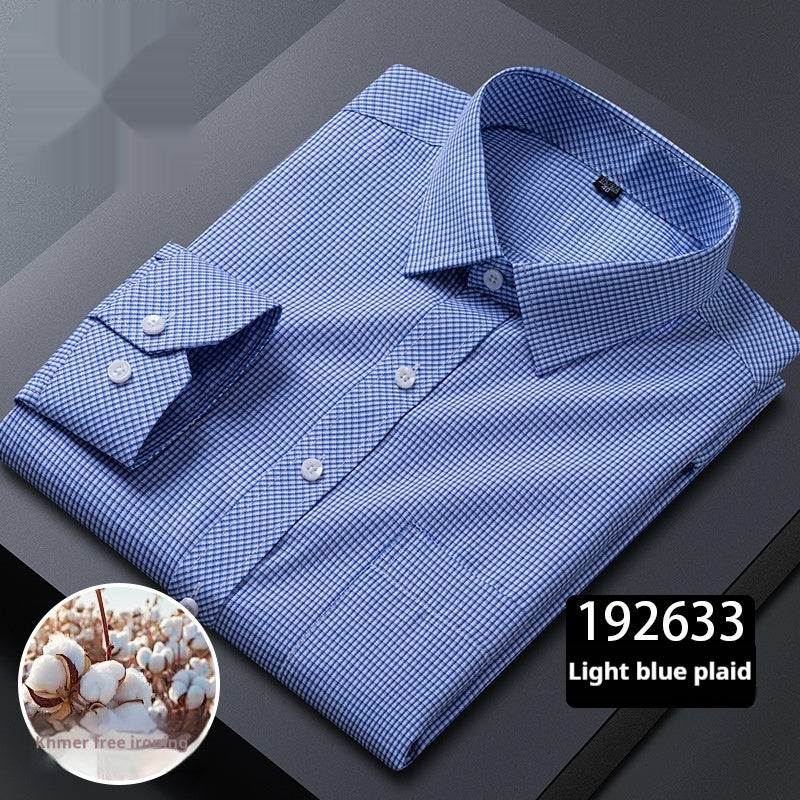 Men’s Plaid Long-Sleeve Shirt – Square Collar Business Casual