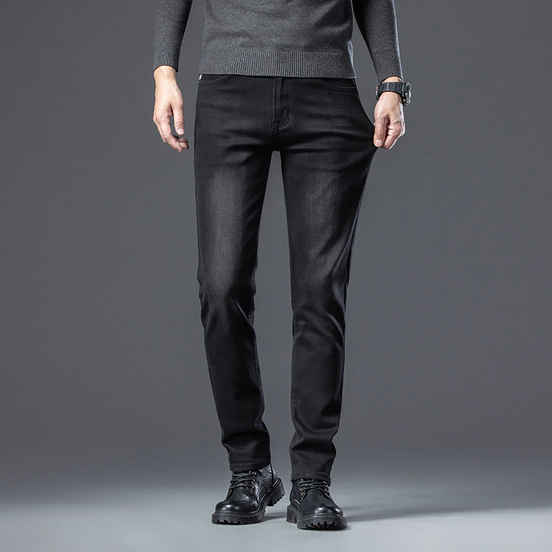 Men’s Fleece-Lined Slim Straight Jeans – Warm & Stylish Winter Essential