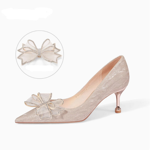 Sequined Champagne Crystal Shoes Pointed Stiletto Heel High Heels