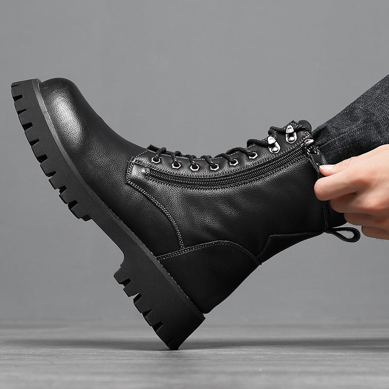 Men’s High-Top British Style Worker Boots – Fleece Lined, Thick Sole