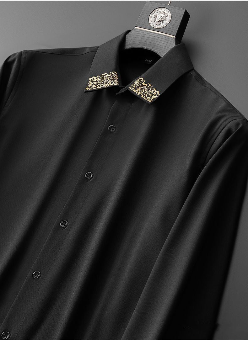 Men’s Spring Luxury European Style Embroidered Loose Oversized Shirt – High-End Fashion