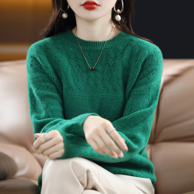 Women's Heavy Industry Jacquard Round Neck Pure Wool Sweater