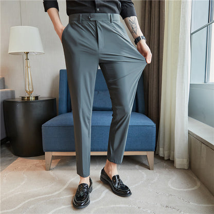 Men's Ice Silk Nylon Business Casual Pants – Ultra-Stretch & Fine Grain Elegance