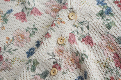 V-neck long sleeve printed knit cardigan sweater