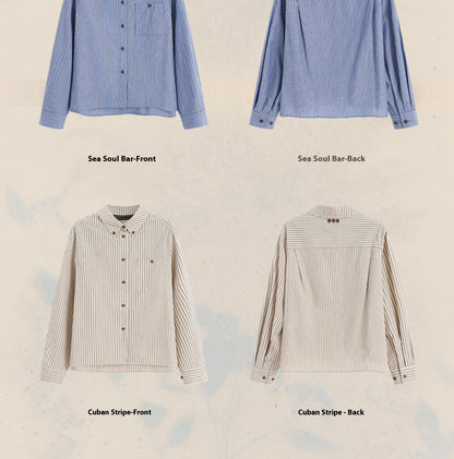 American Retro Casual Fashion Classic Embroidered Lapel Cotton Striped Shirt For Women