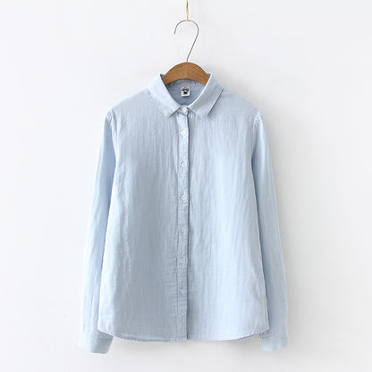 Double-layer Cotton Yarn Pure Color Skin-friendly Long-sleeved Shirt