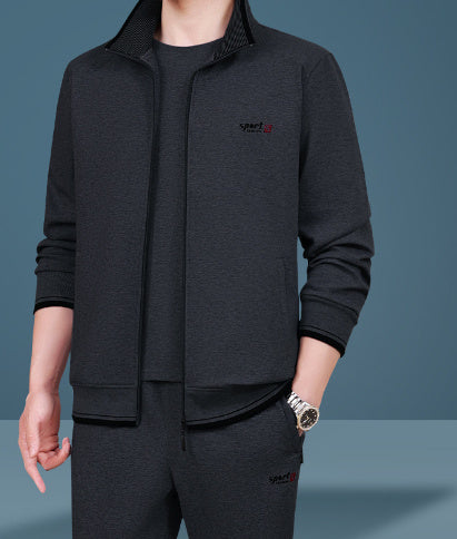 Men’s High‑End Casual Three‑Piece Sportswear Suit – Mid‑Age “Dad Wear” Track Set