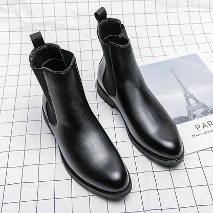 Men’s Korean-Style High-Top Leather Sneakers – Trendy Street Fashion Footwear