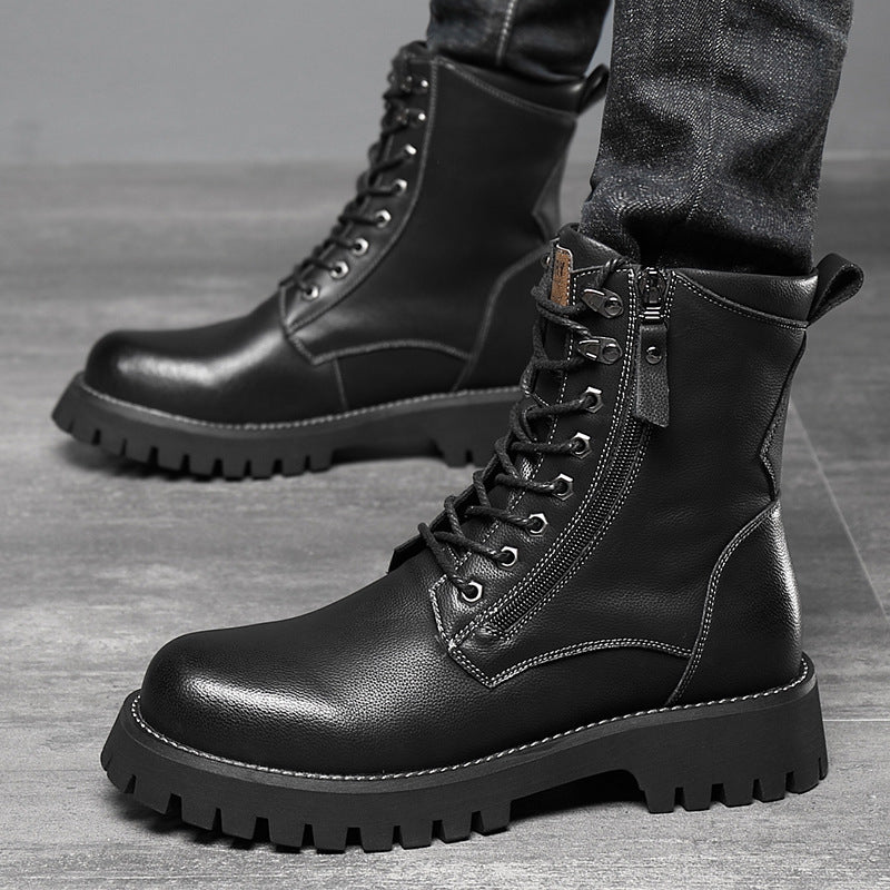 Men’s High-Top British Style Worker Boots – Fleece Lined, Thick Sole