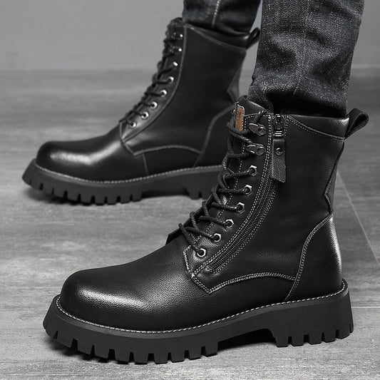 Men’s High-Top British Style Worker Boots – Fleece Lined, Thick Sole