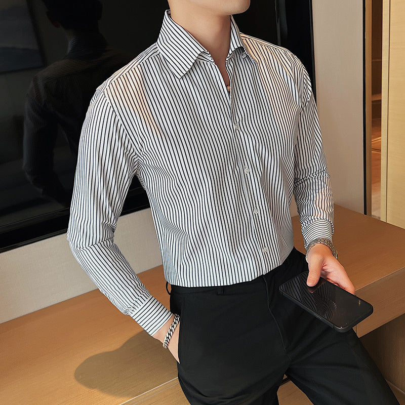 Men’s Non-Iron V-Neck Striped Shirt – Sharp & Low-Maintenance Style