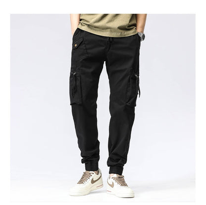 Men's Cotton Utility Jogger Pants – Trendy Workwear with Elastic Waist & Ankle Tie