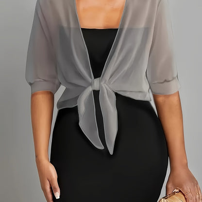 Women’s Sheer Tie-Front Chiffon Shawl – Elegant Cover-Up
