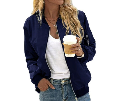 European And American Solid Color Women's Fashion Zipper Baseball Uniform