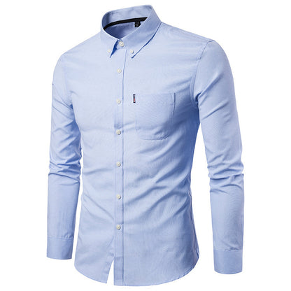 Men’s Korean-Style Slim-Fit Long-Sleeve Dress Shirt – Modern Elegance