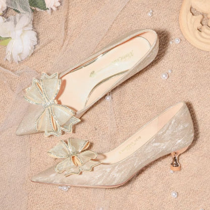 Sequined Champagne Crystal Shoes Pointed Stiletto Heel High Heels
