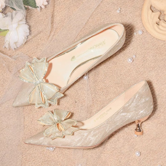 Sequined Champagne Crystal Shoes Pointed Stiletto Heel High Heels
