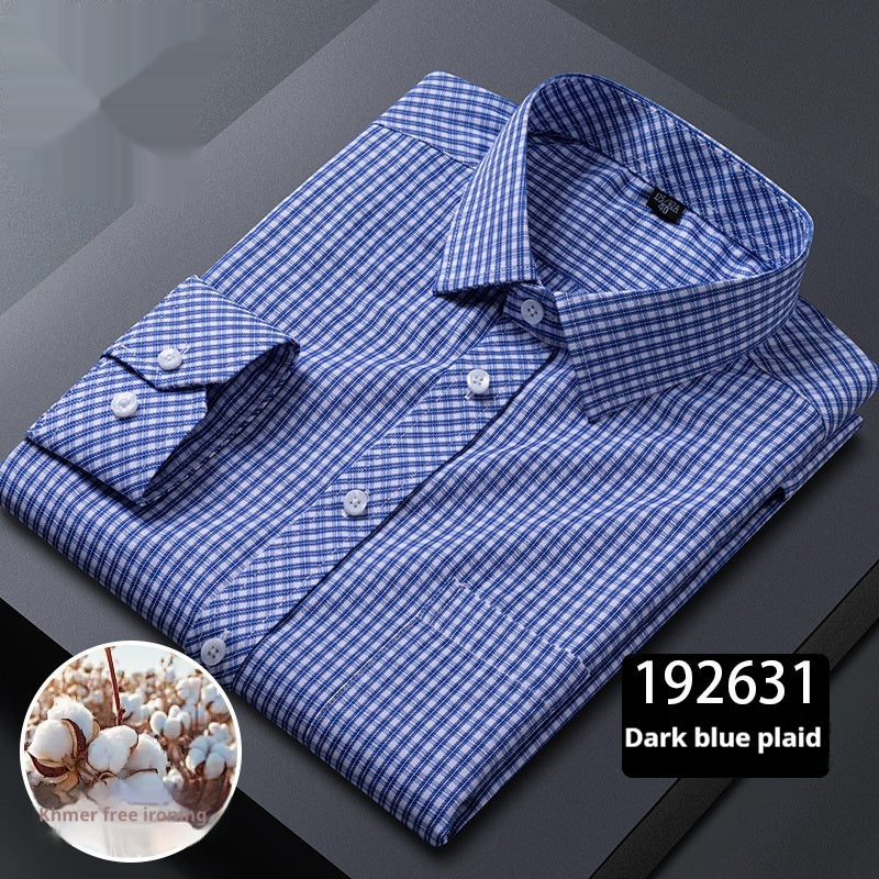 Men’s Plaid Long-Sleeve Shirt – Square Collar Business Casual