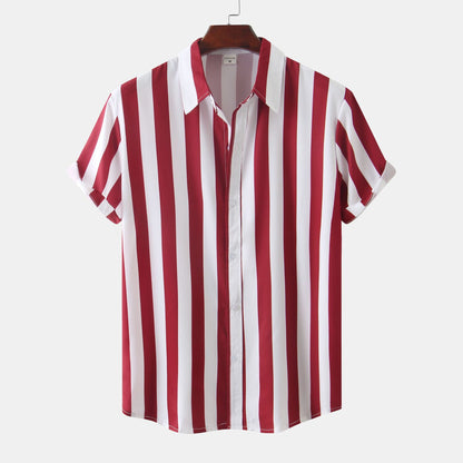 Men’s 3D Printed Short Sleeve Turn-Down Collar Shirt – Loose Fit Cotton Blend