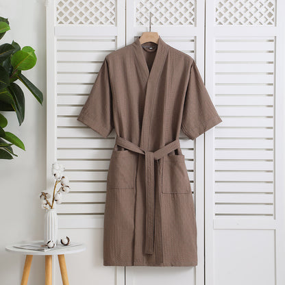 Cotton Single-layer Yarn Bathrobe Spring Summer Cropped Sleeves Mid-length Bathrobe
