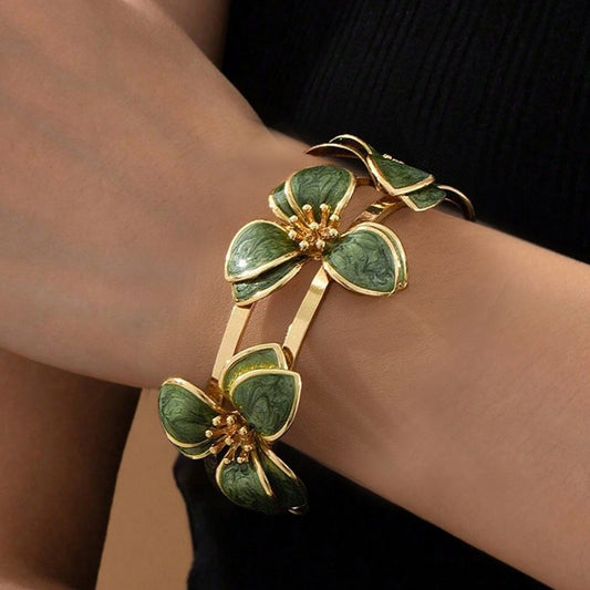 Flower Bracelet Green Pattern Flower Adjustable