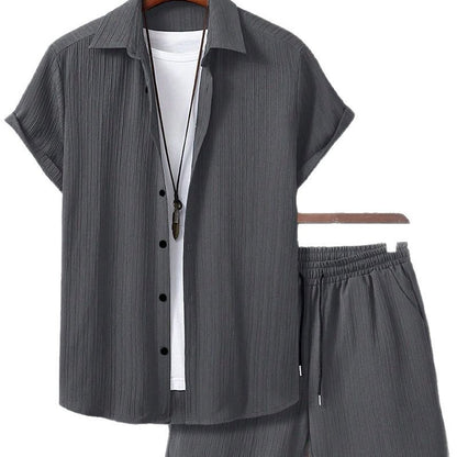 Men’s Striped Short-Sleeve Lapel Shirt & Shorts Set – Lightweight Summer Co-Ord