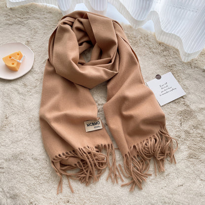 Cashmere Scarf Feel Solid Color Tassel Shawl Long Monochrome