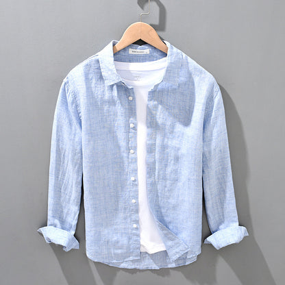 Men’s Linen Breathable Loose Shirt – Solid Color Casual Summer Top