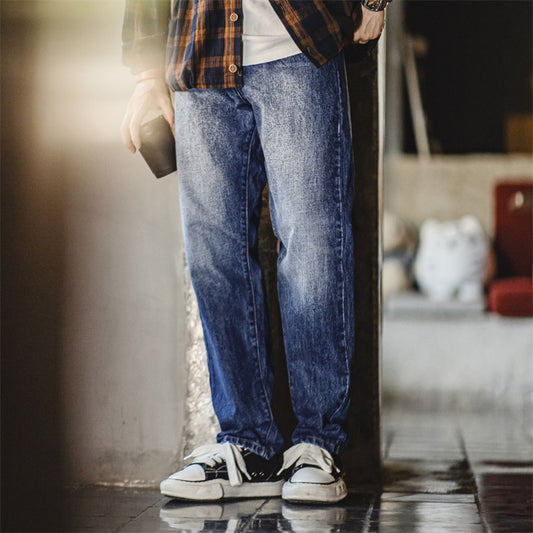 Men’s Retro Gradient Worn White Jeans – Vintage American Street Style