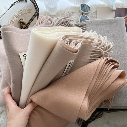 Cashmere Scarf Feel Solid Color Tassel Shawl Long Monochrome