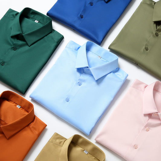 Men’s Elastic Silk Long-Sleeve Non-Iron Shirt – Smooth, Stretch & Breathable