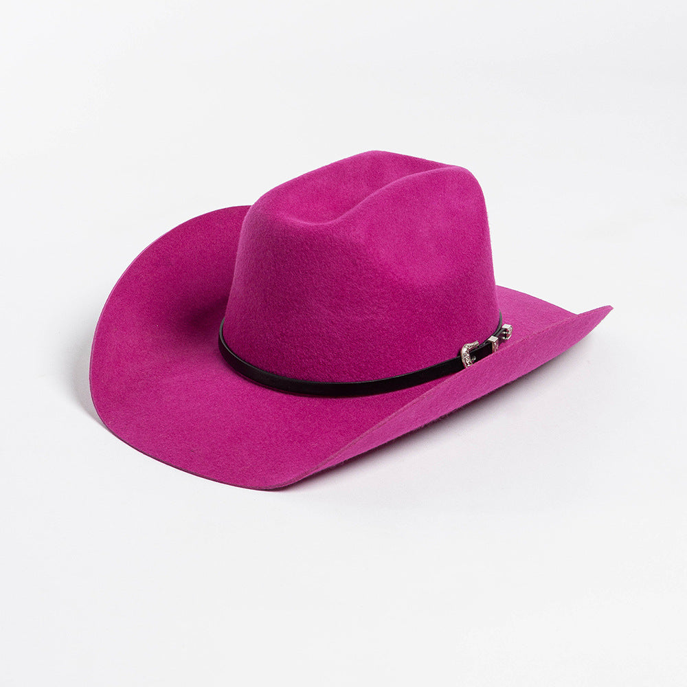 Belt Buckle Wide Brim Curling Wool Cowboy Hat