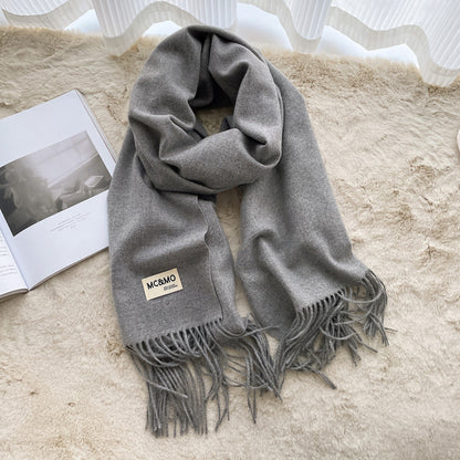 Cashmere Scarf Feel Solid Color Tassel Shawl Long Monochrome