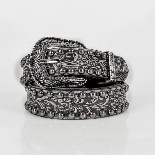 Women's Vintage Threading Rivet Embossed Pin Buckle Belt