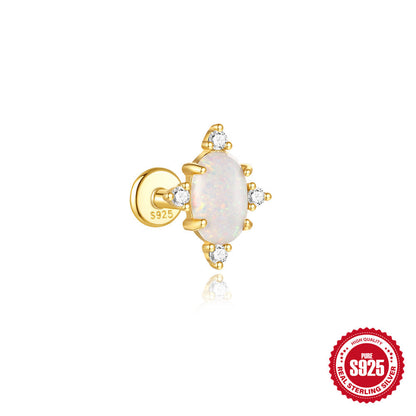 S925 Sterling Silver Shiny Diamond-encrusted Opal Zircon Earrings