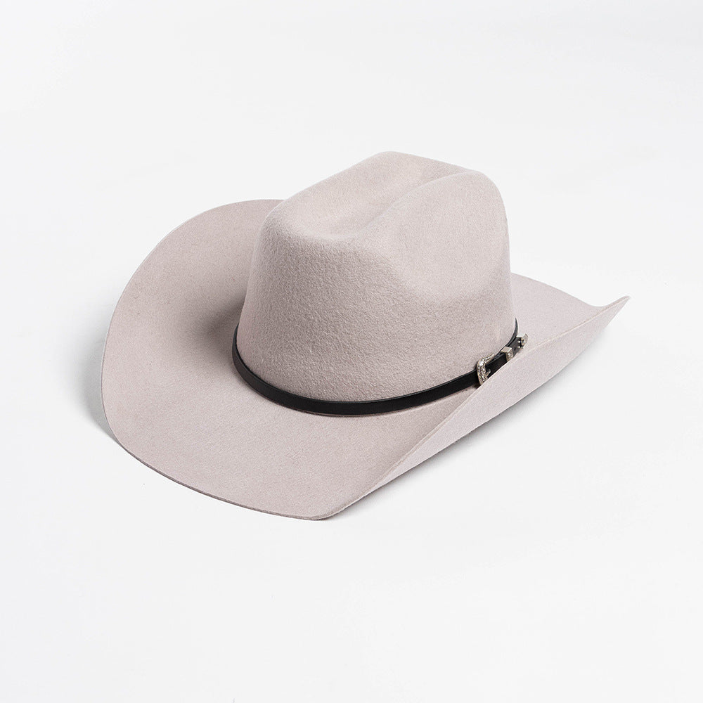 Belt Buckle Wide Brim Curling Wool Cowboy Hat