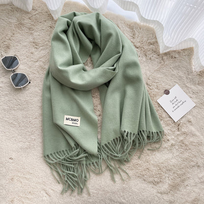 Cashmere Scarf Feel Solid Color Tassel Shawl Long Monochrome