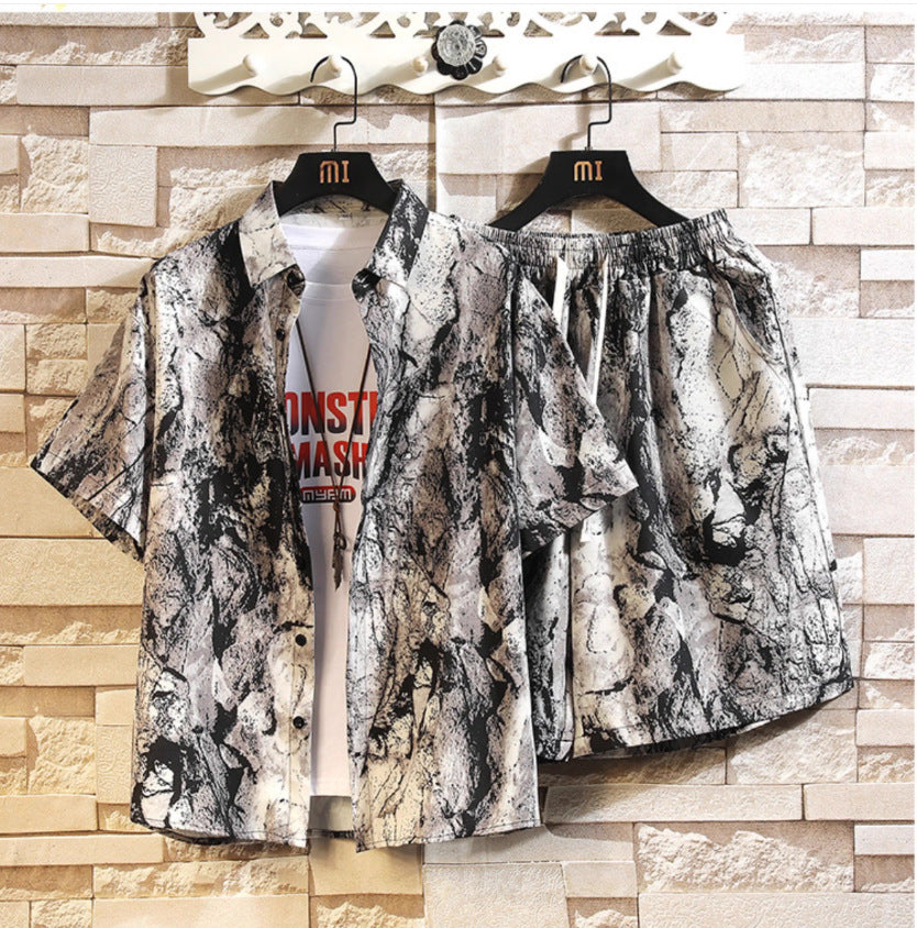 Casual Tie-dye Men's Loose Flower Shirt Suit