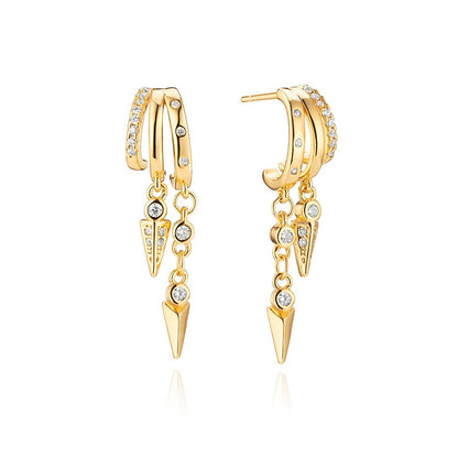 S925 Silver Personalized Diamond Overlay Double Layer Rivet Earrings