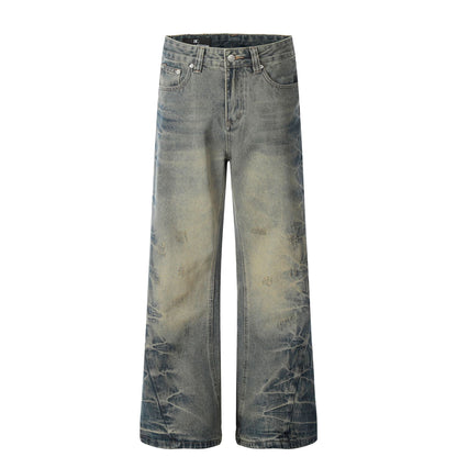 Vintage Washed Loose Fit Flared Jeans – Retro Street Style for Men