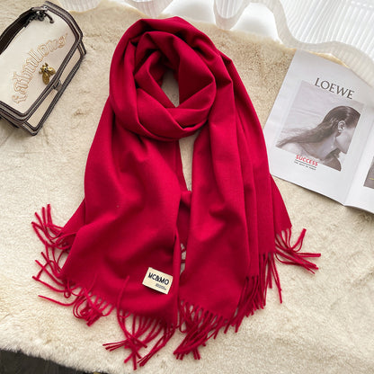 Cashmere Scarf Feel Solid Color Tassel Shawl Long Monochrome