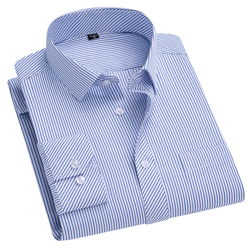 Men’s Plaid Long-Sleeve Shirt – Square Collar Business Casual