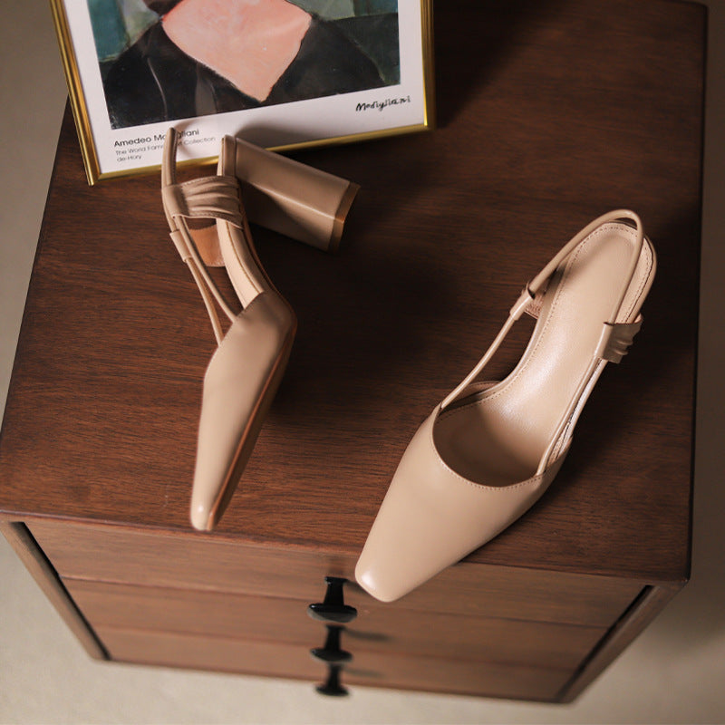 Closed Toe Back Empty High Heel Cool Pumps Full Leather