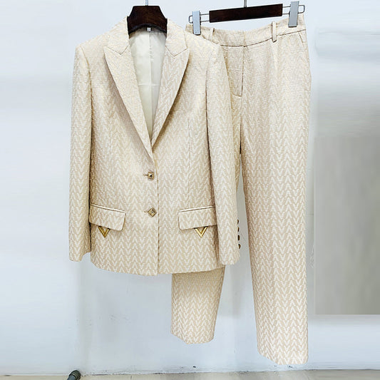 New European And American Star Fashion Jacquard Mid-length Suit Suit