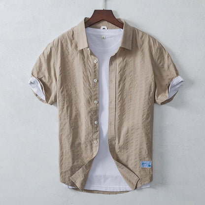 Men’s Leisure Dark Striped Thin Short Sleeve Pure Cotton Shirt – Casual Fit