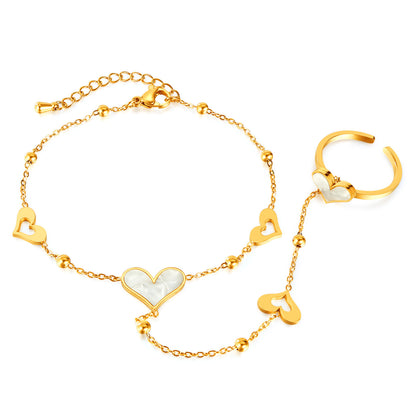 Stainless Steel Heart-shaped Ring Bracelet