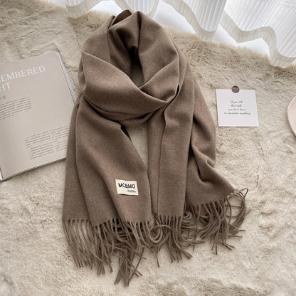 Cashmere Scarf Feel Solid Color Tassel Shawl Long Monochrome